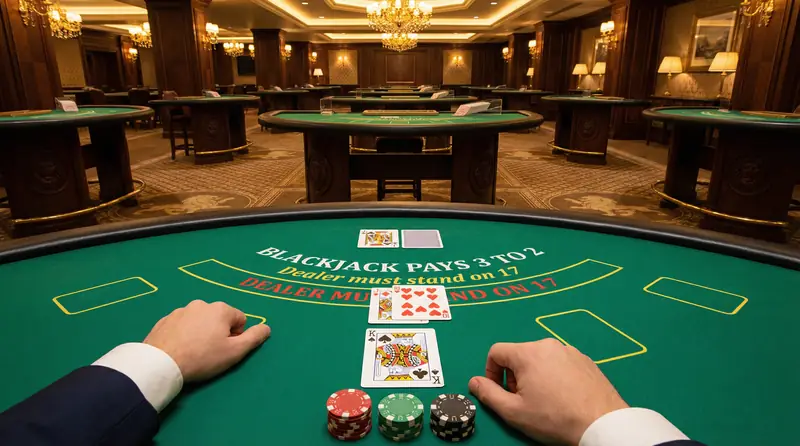 Mesa de blackjack desde perspectiva del jugador en Betinia